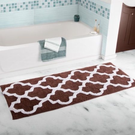 Hastings Home 100 Percent Cotton Trellis Bathroom Mat- 24x60 inches - Chocolate 618368VUY